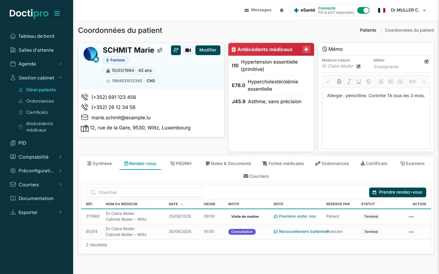 Dossier patient — Doctipro